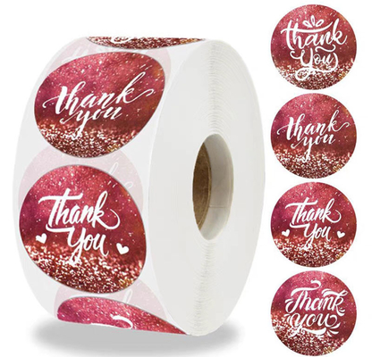 Aangepaste CMYK-kleur gestanst bedankt stickerlabels op rol voor kleine bedrijven
