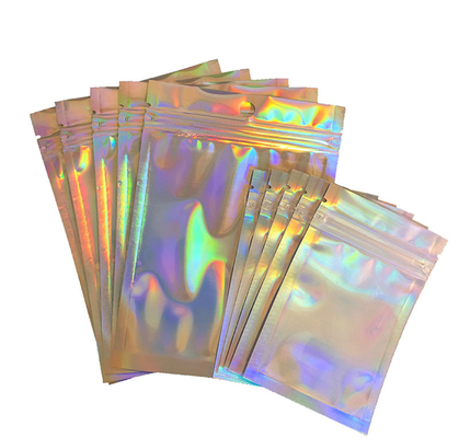 Aangepaste regenboog holografische hersluitbare papieren zakjes ritssluitingszak